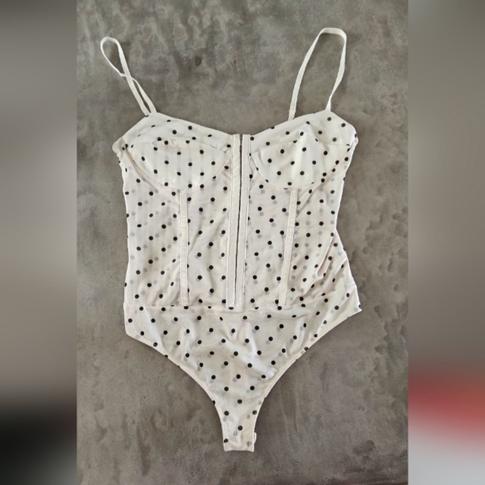 White and Black MESH Polka Dot G-string Bodysuit